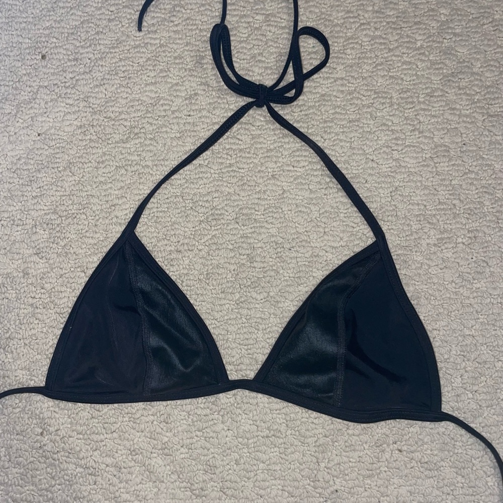 Black bikini top with leather details